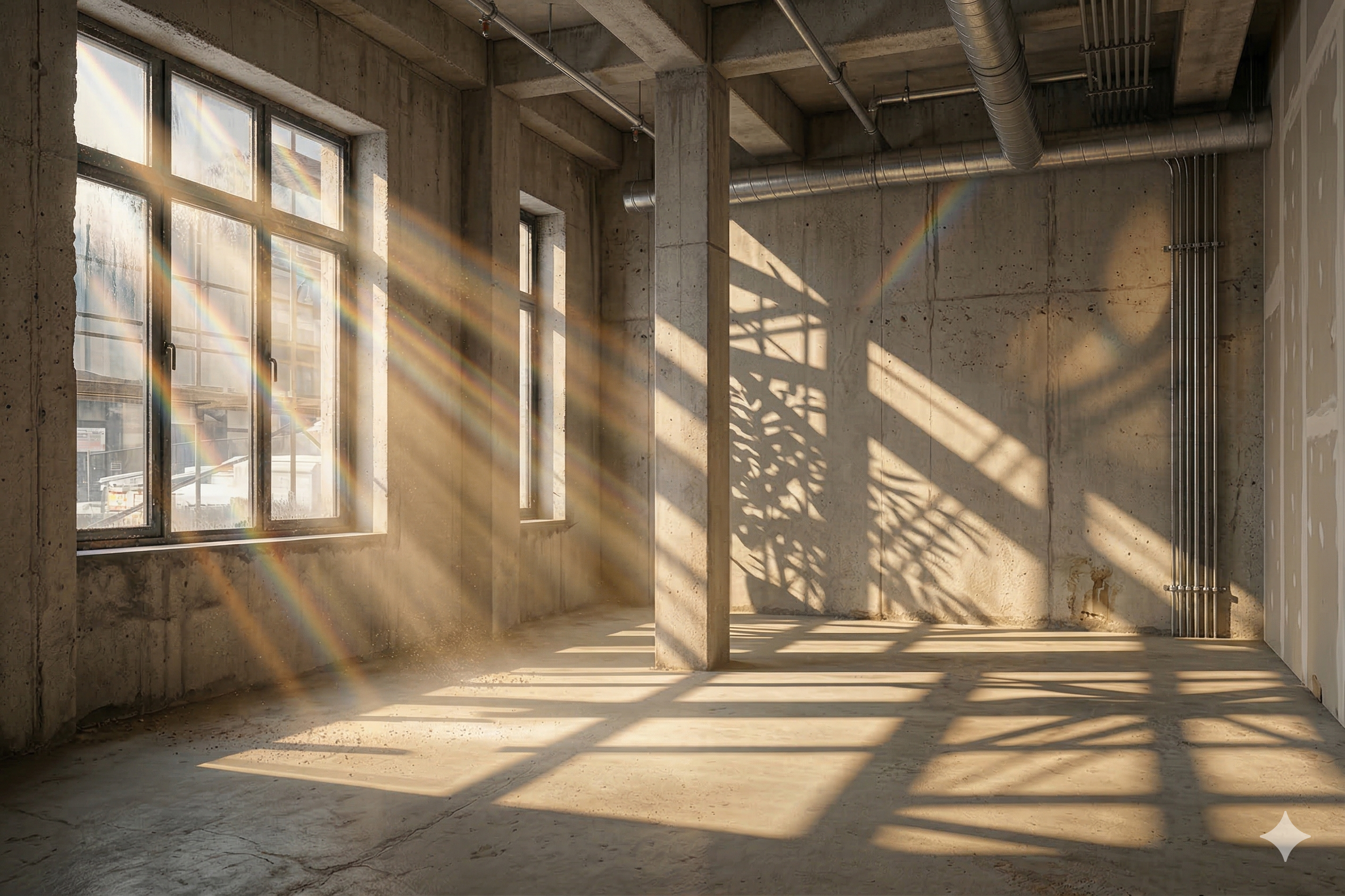 スケルトンの事務所に差し込む光